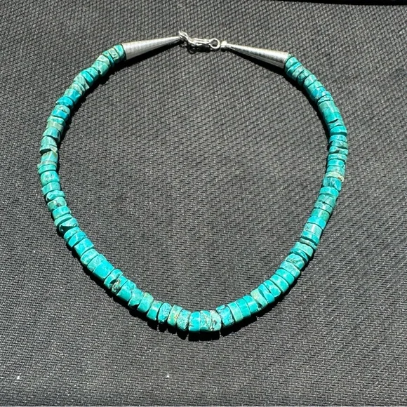 Hand Crafted Unique Earth “One of a Kind”Turquoise & Sterling Silver Choker - Picture 2 of 4